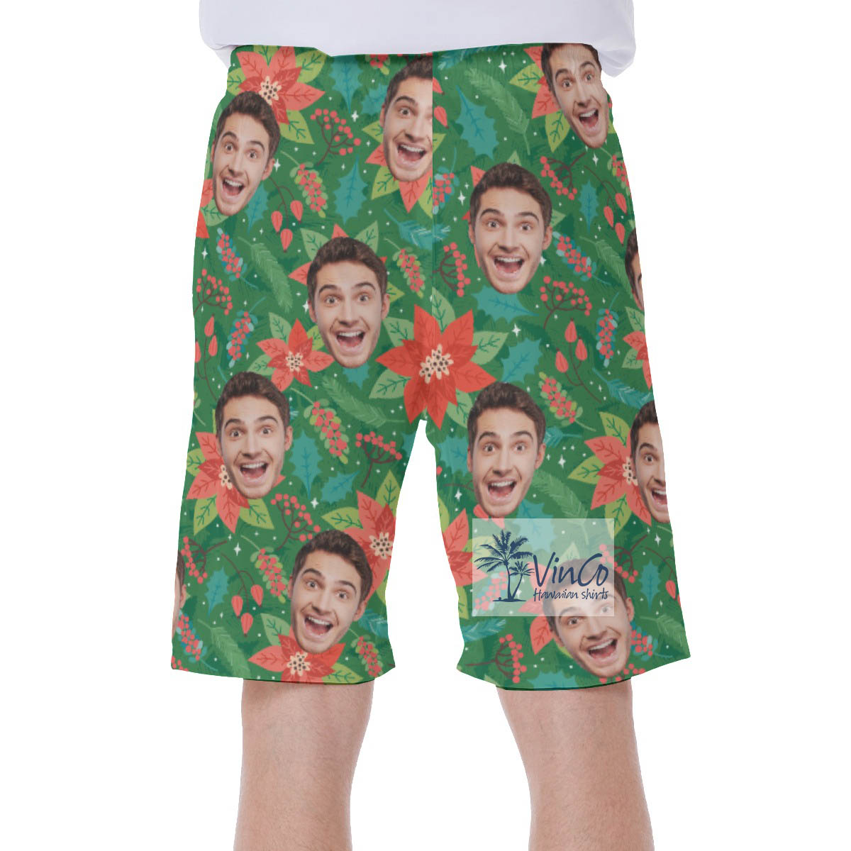 Funny Custom Face Christmas Floral Hawaiian Swimwear For Men