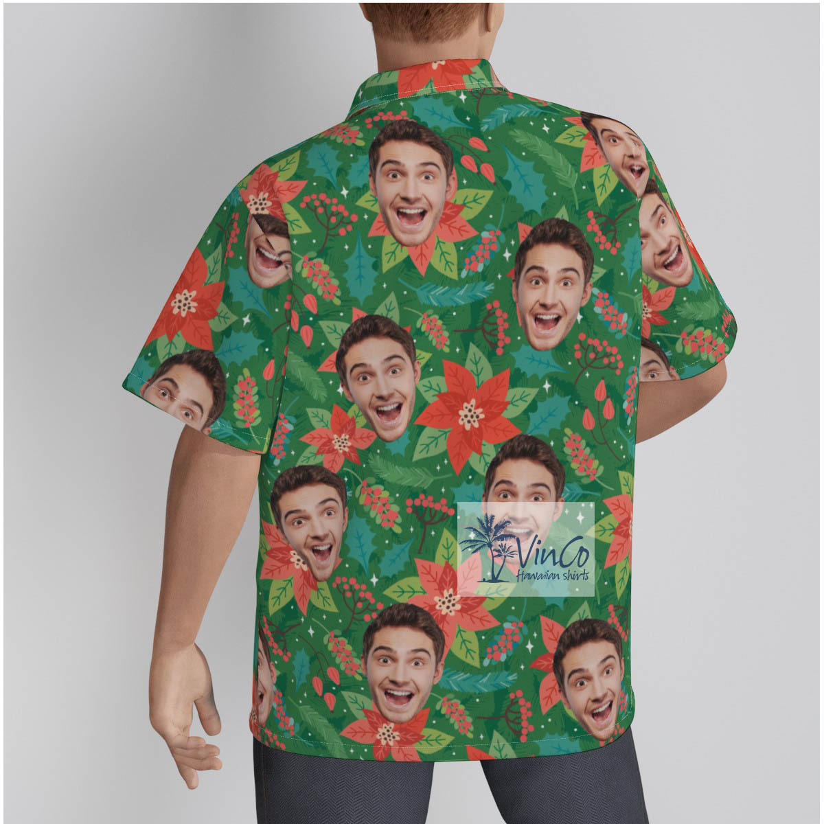 Christmas Poinsettia Custom Face Hawaiian Shirt