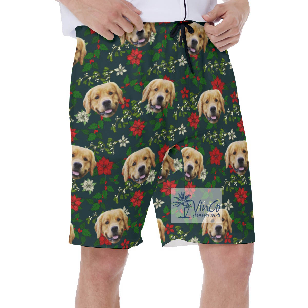 Christmas Poinsettia Hawaiian Swimwear With Custom Dog Face