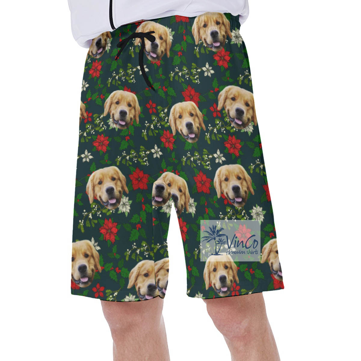 Christmas Poinsettia Hawaiian Swimwear With Custom Dog Face