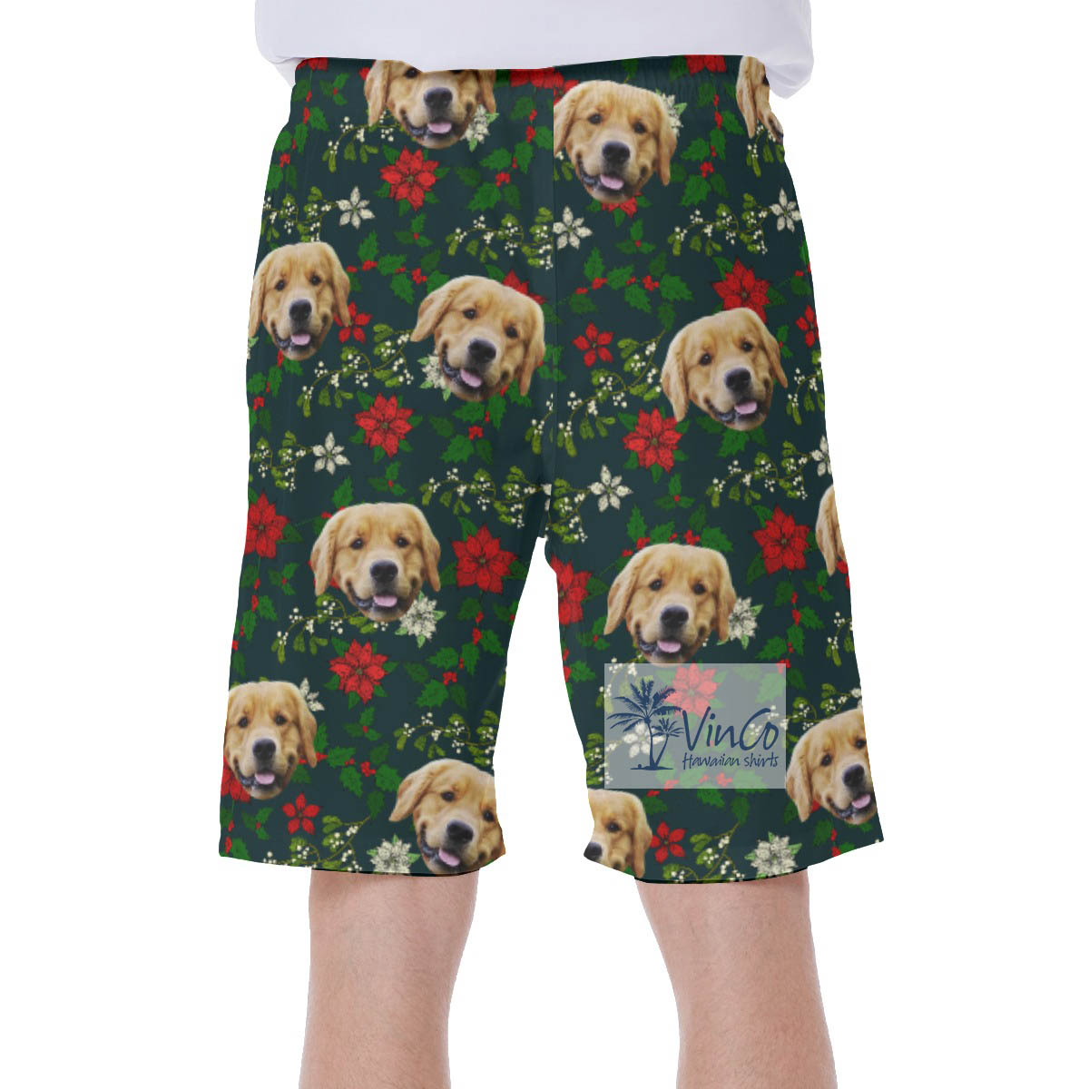 Christmas Poinsettia Hawaiian Swimwear With Custom Dog Face