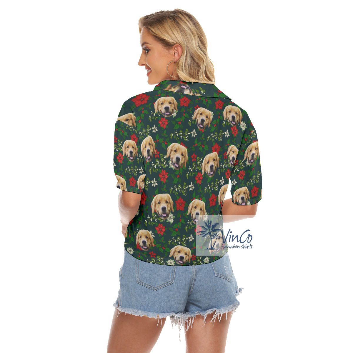 Funny Custom Dog Face Christmas Floral Hawaiian Crop Top Shirt For Women
