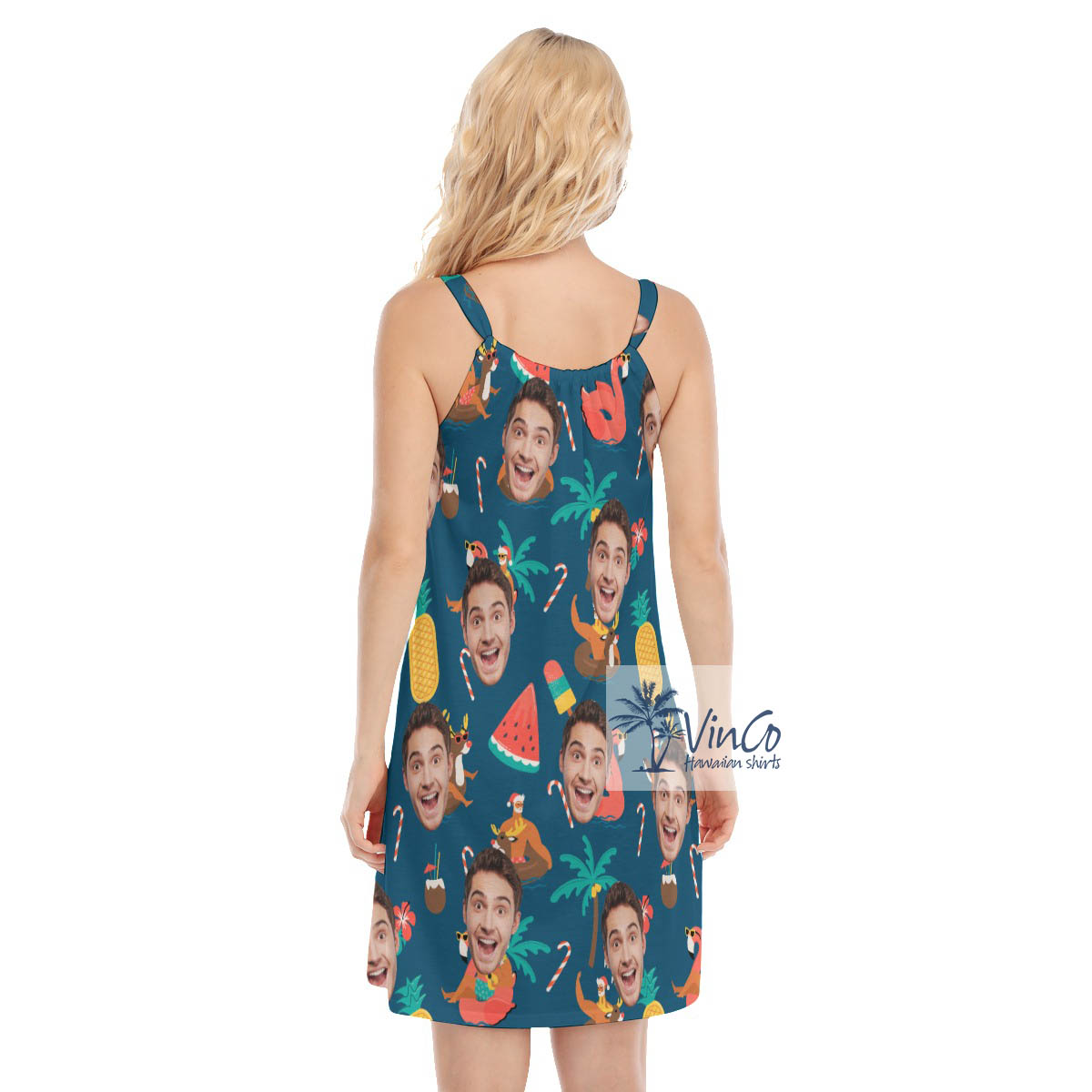 Christmas Santa Claus Tropical Custom Face Hawaiian Cami Dress For Women