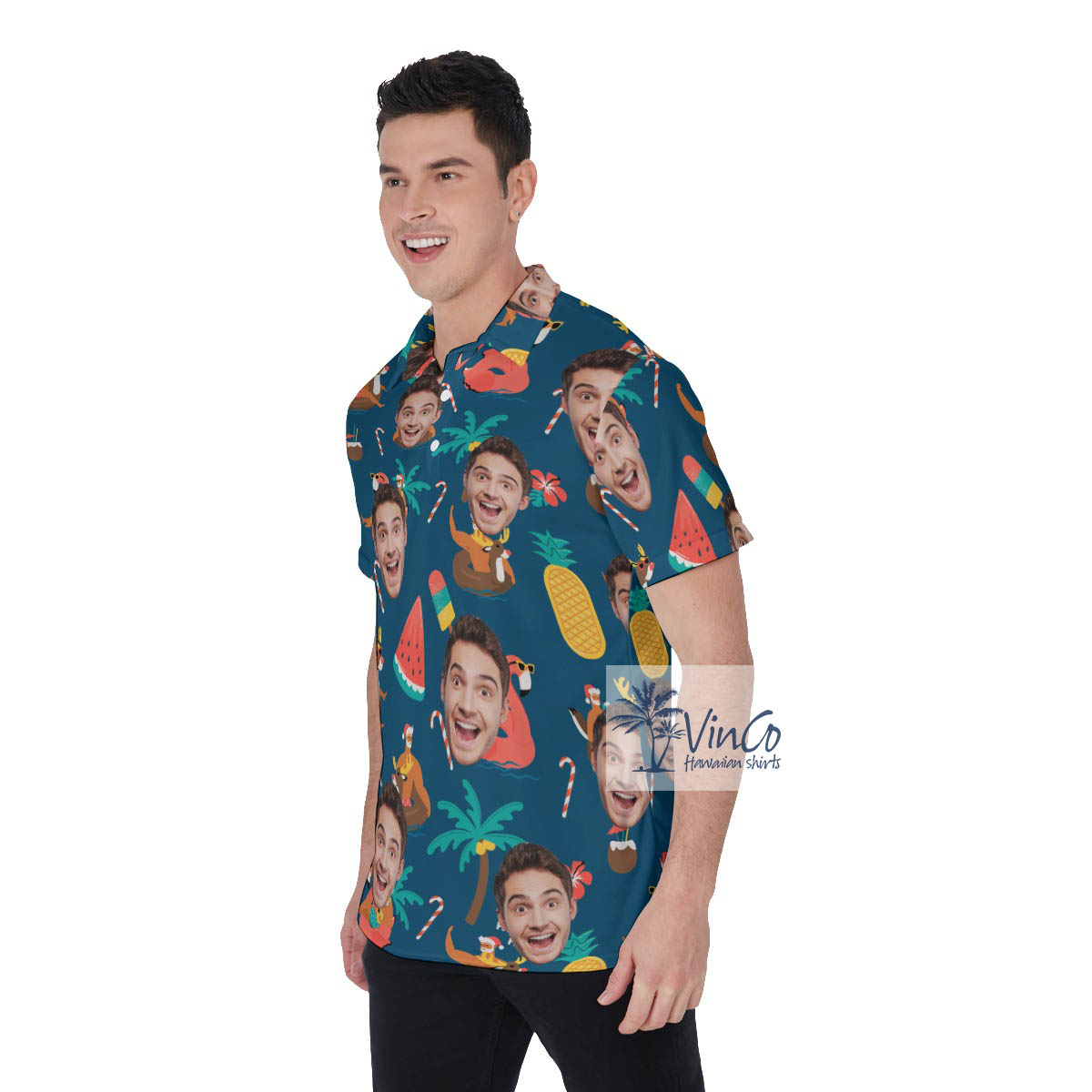 Tropical Christmas Santa Claus Custom Face Hawaiian Golf Shirt For Men