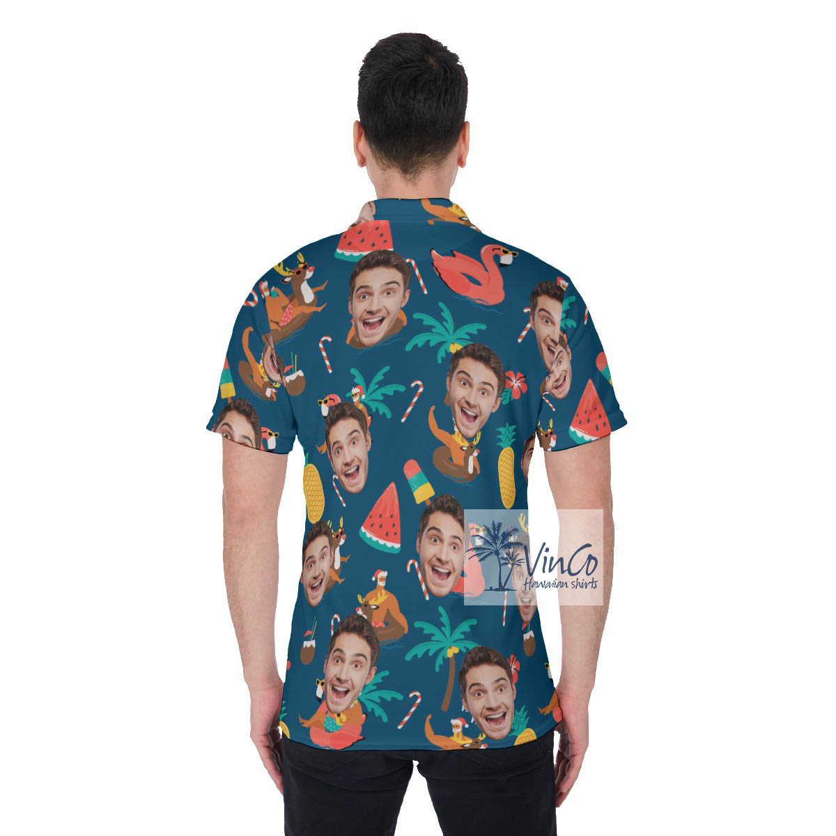 Tropical Christmas Santa Claus Custom Face Hawaiian Golf Shirt For Men