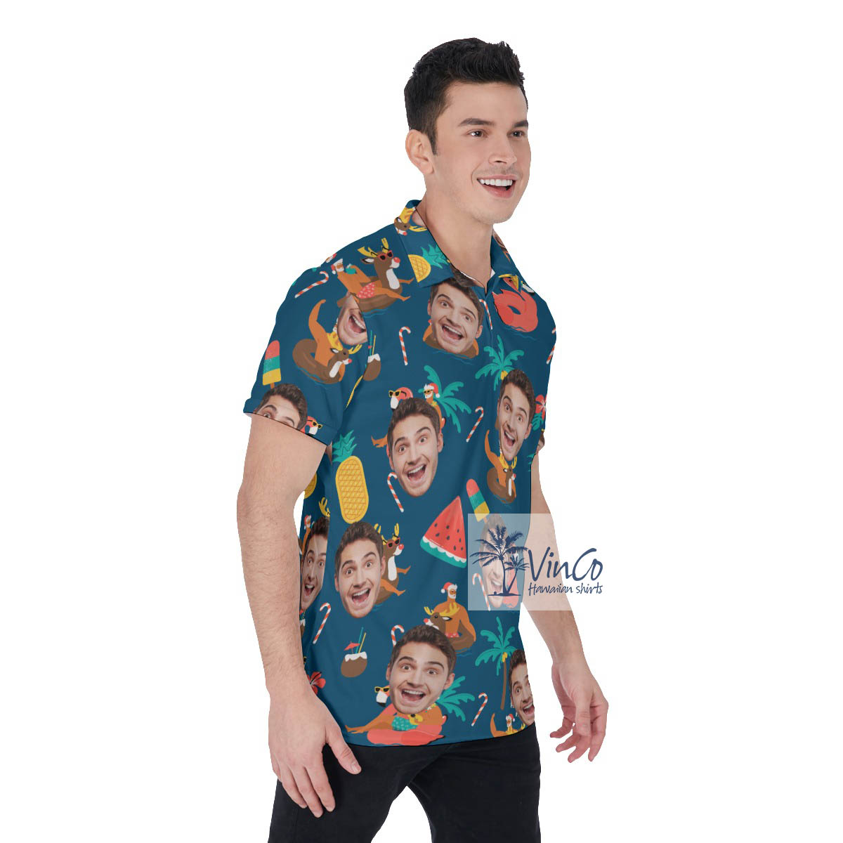 Tropical Christmas Santa Claus Custom Face Hawaiian Golf Shirt For Men