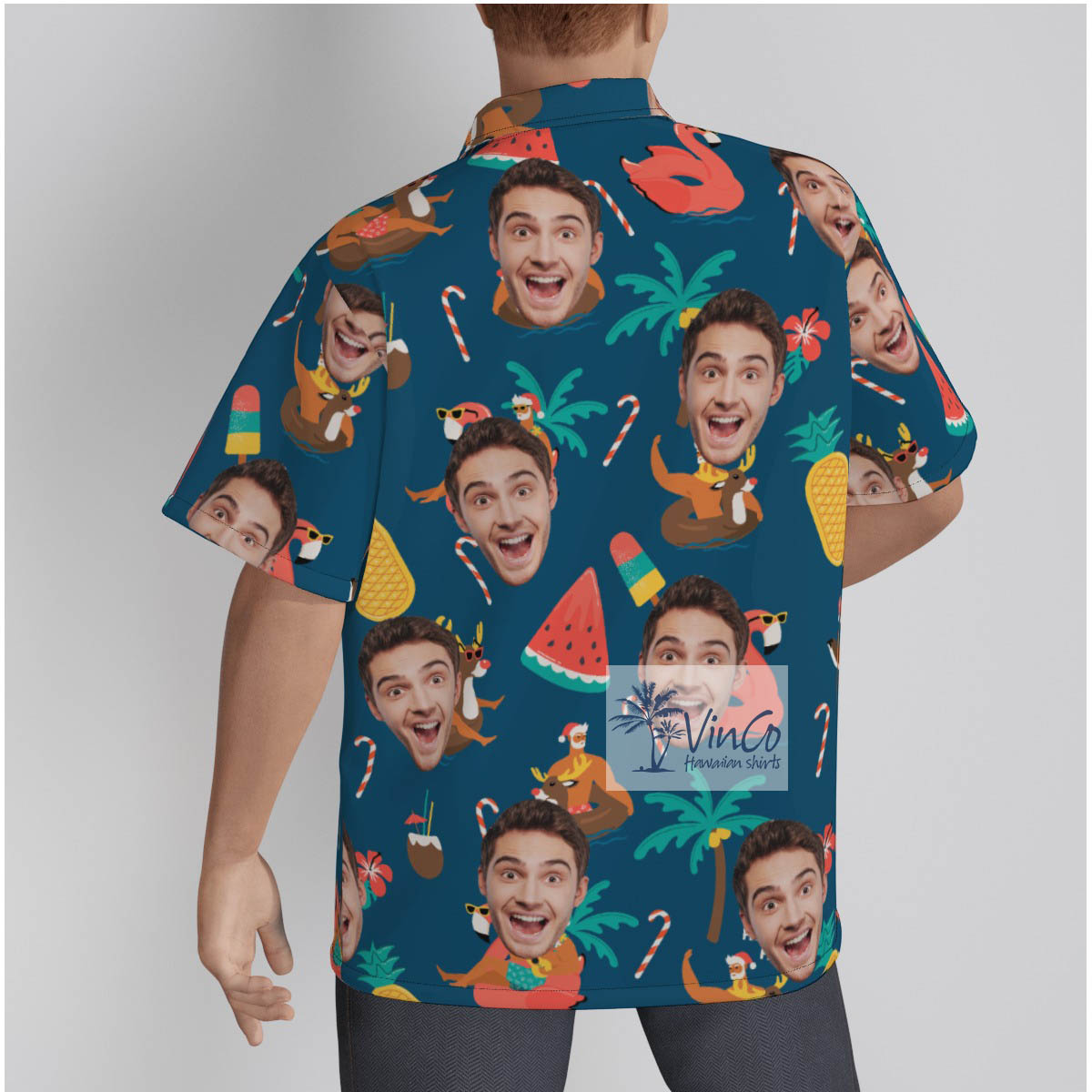 Funny Christmas Santa On Swimming Pool Tropical Hawaiian Shirt With Custom Face