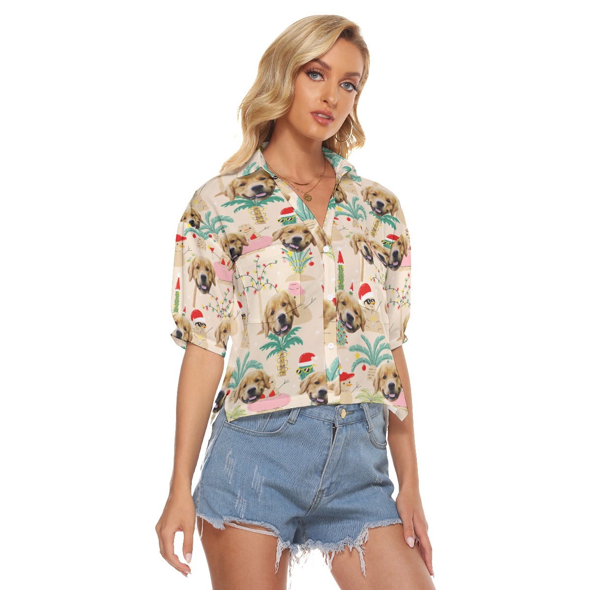 Custom Dog Face Christmas Snowman Aloha Crop Top Shirt For Women