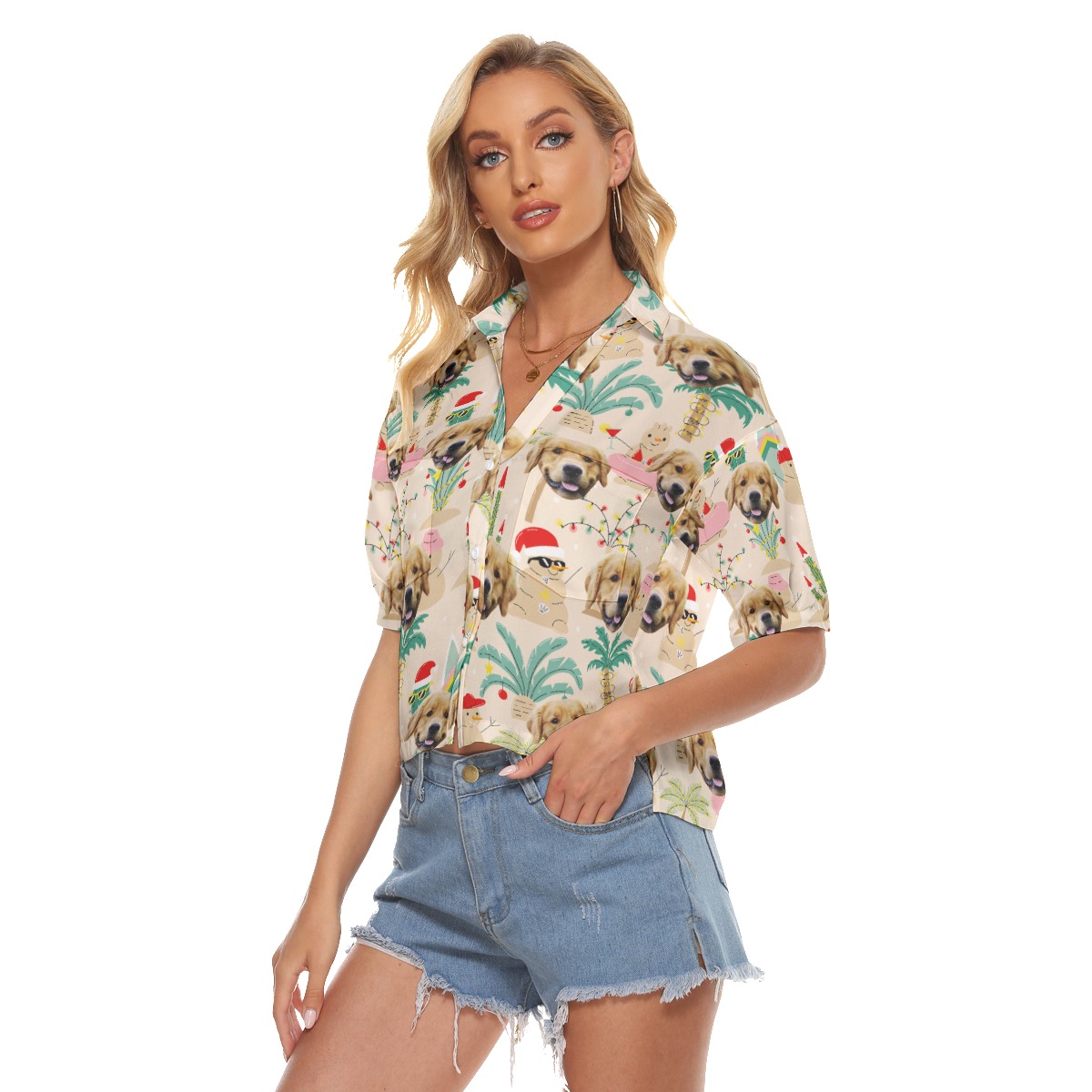 Custom Dog Face Christmas Snowman Aloha Crop Top Shirt For Women