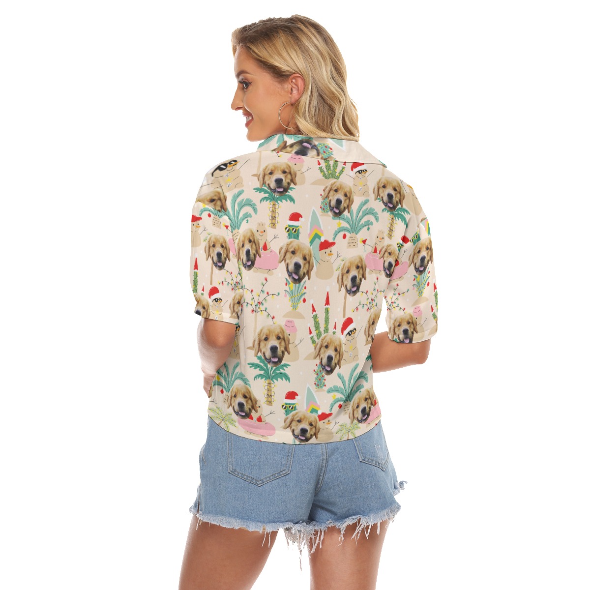 Custom Dog Face Christmas Snowman Aloha Crop Top Shirt For Women