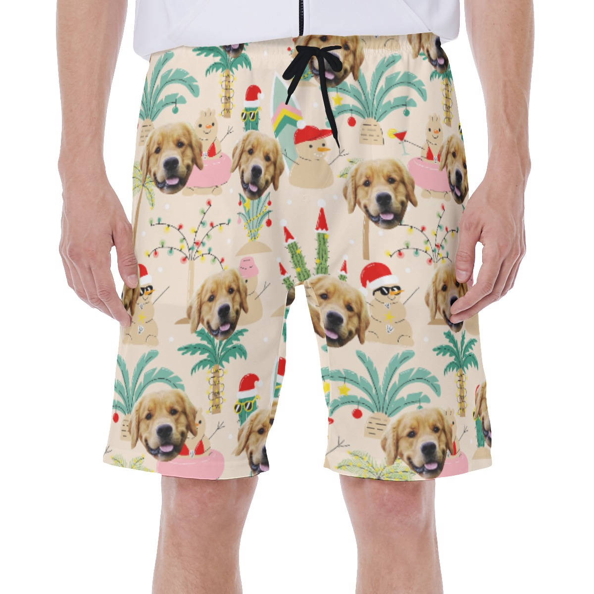 Custom Christmas Snowman Hawaiian Swim Trunks With Dog Face - variant image 1