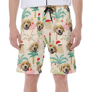 Custom Christmas Snowman Hawaiian Swim Trunks With Dog Face