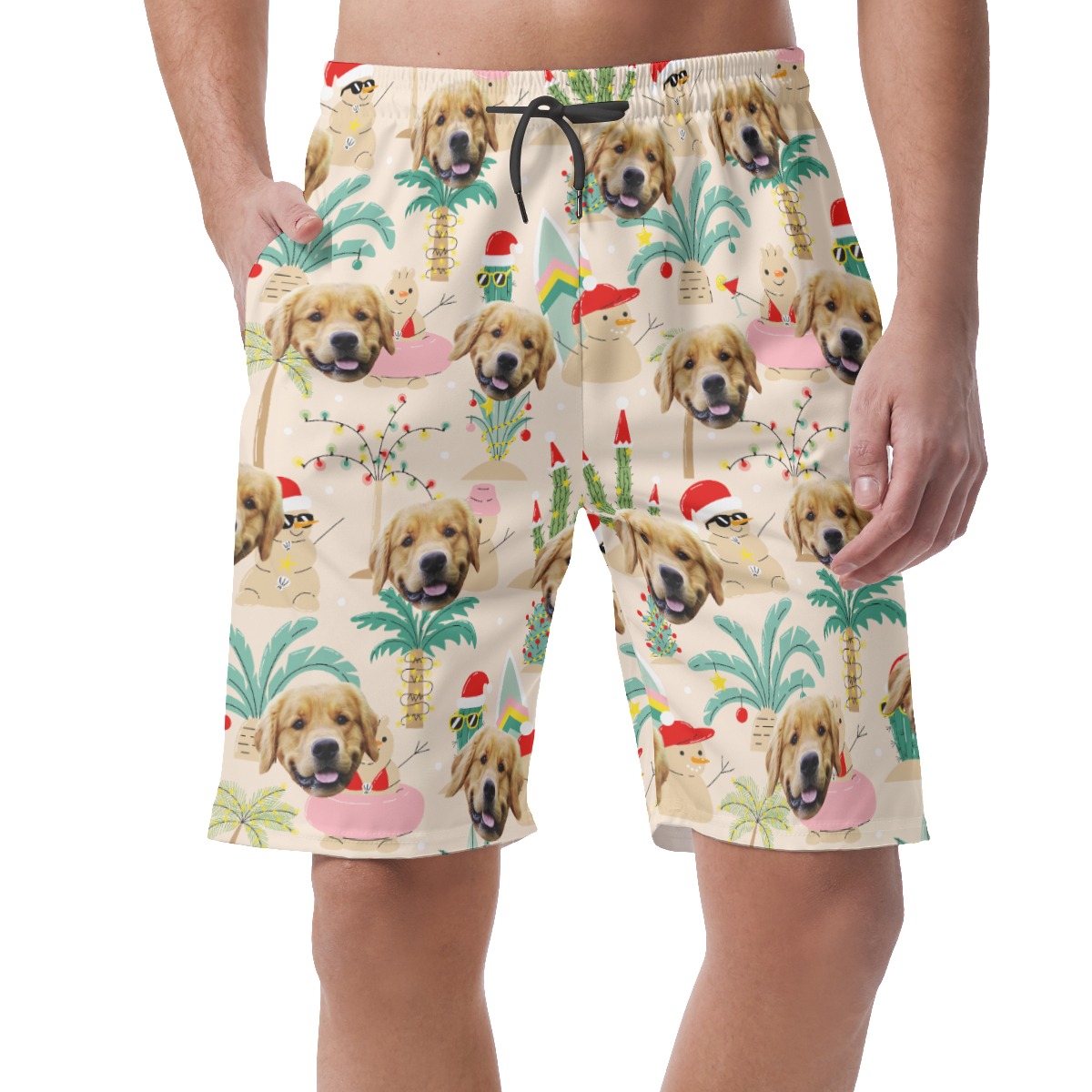 Christmas Snowman Custom Dog Face Hawaiian Beach Shorts For Men - variant image 1