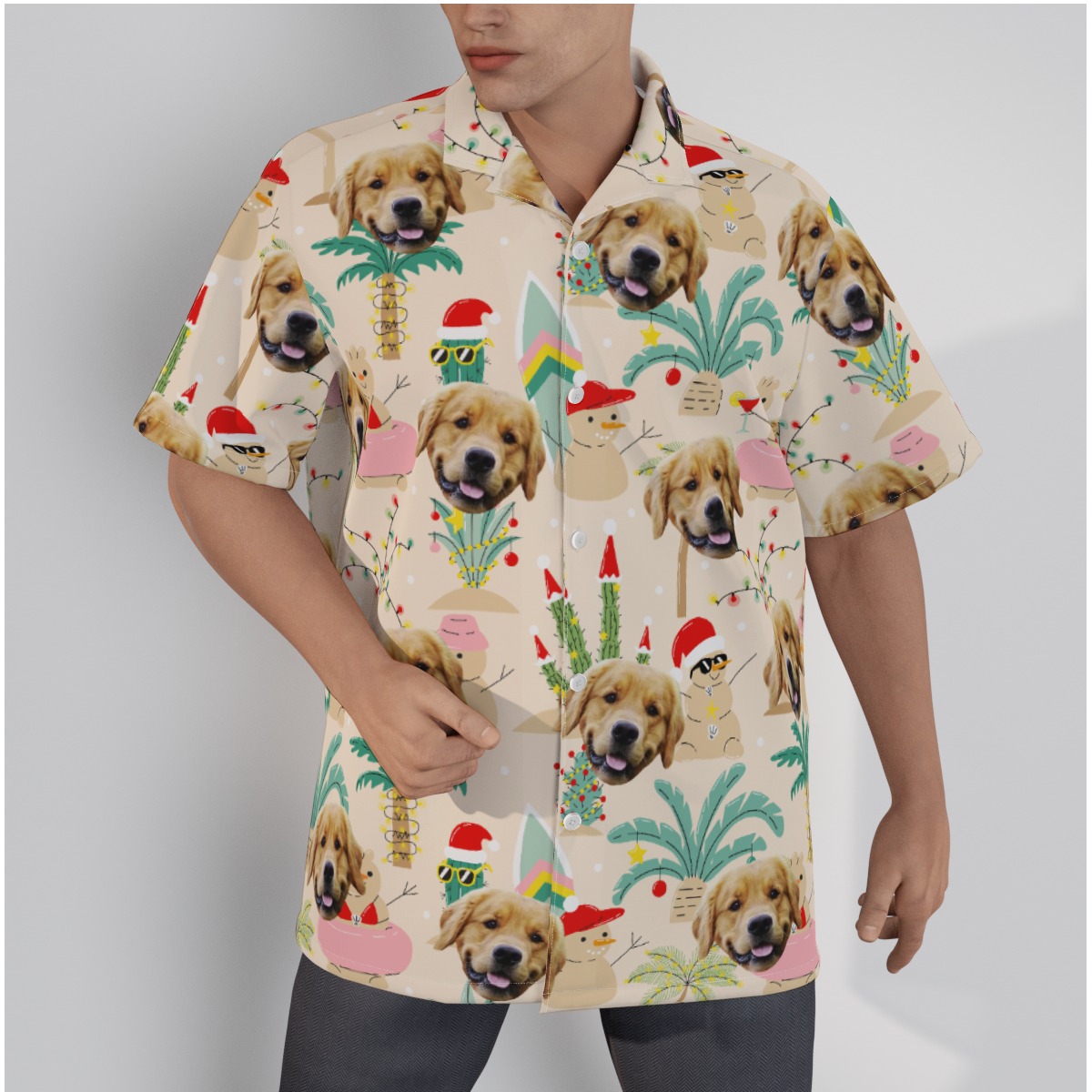 Custom Dog Face Christmas Snowman Hawaiian Shirt - variant image 1