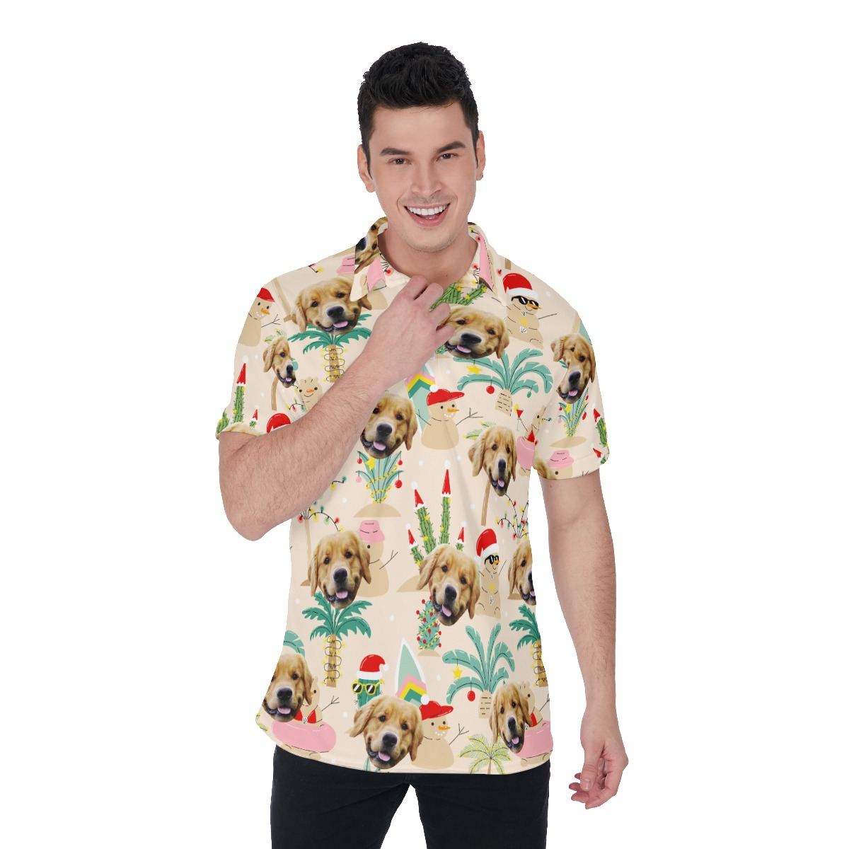Funny Custom Dog Face Snowman Christmas Hawaiian Polo Shirt - variant image 1
