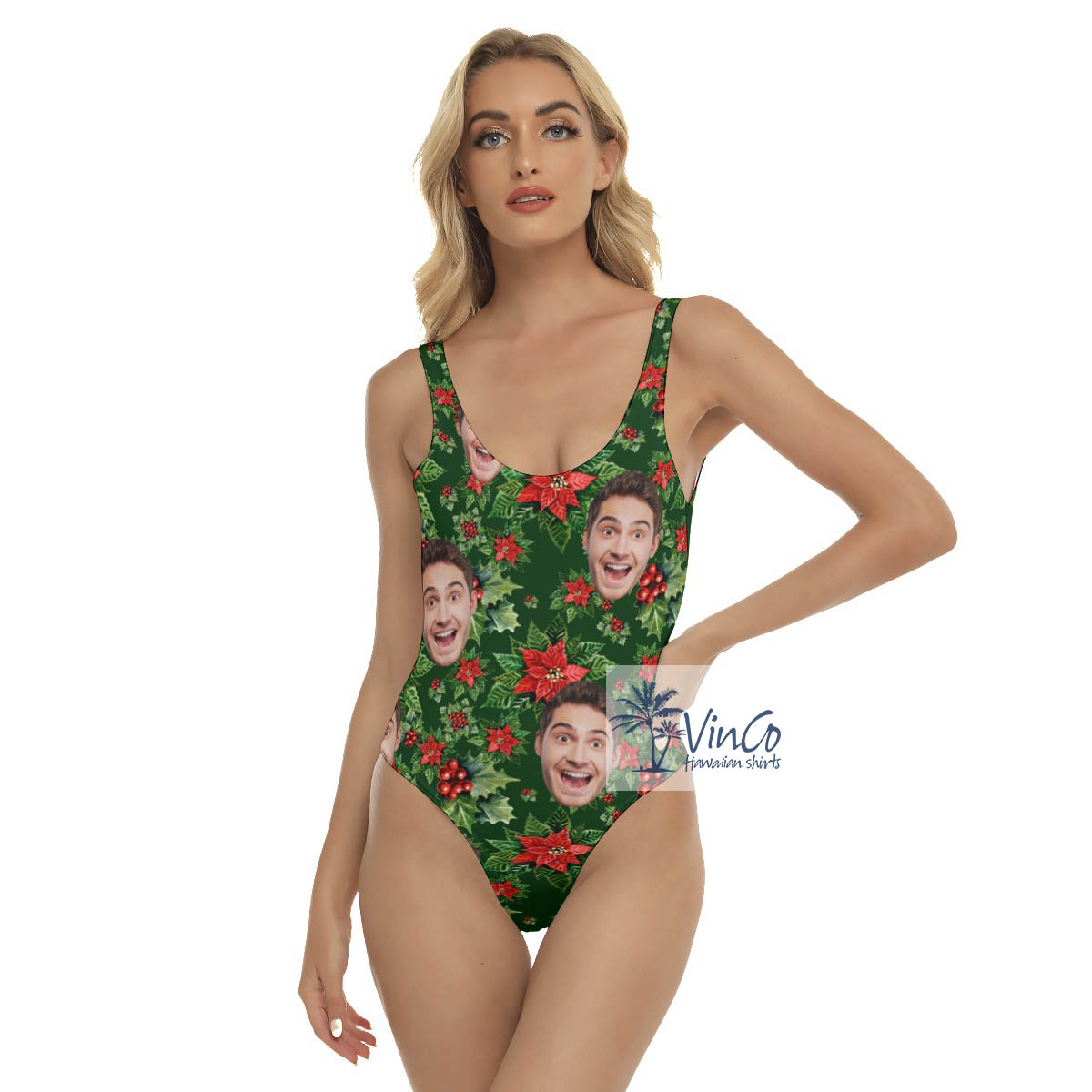 Funny Custom Face Christmas Floral Hawaiian Swimsuit For Women - variant image 1