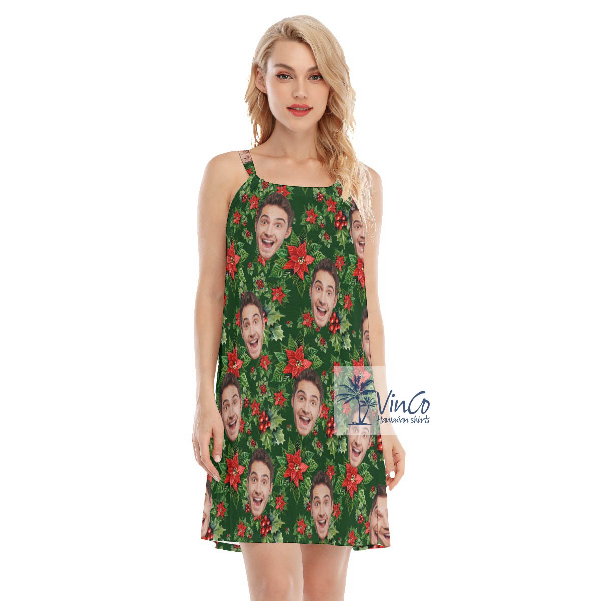 Christmas Floral Hawaiian Dresses For Women With Custom Face - variant image 1
