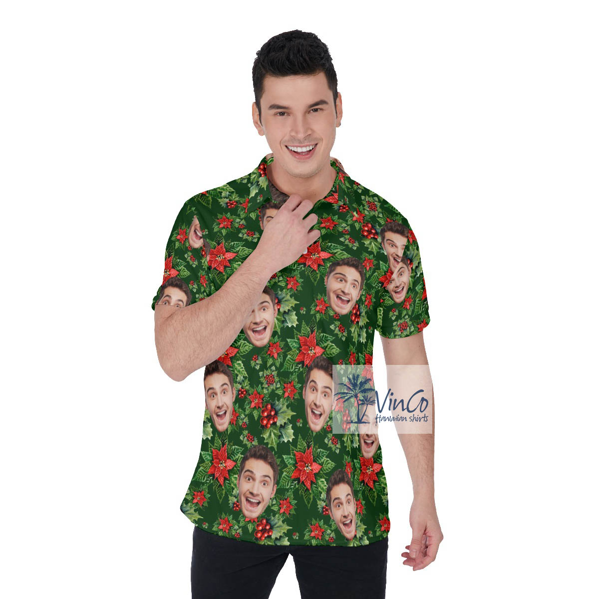 Poinsettia Tropical Hawaiian Polo Shirt With Custom Face - variant image 1