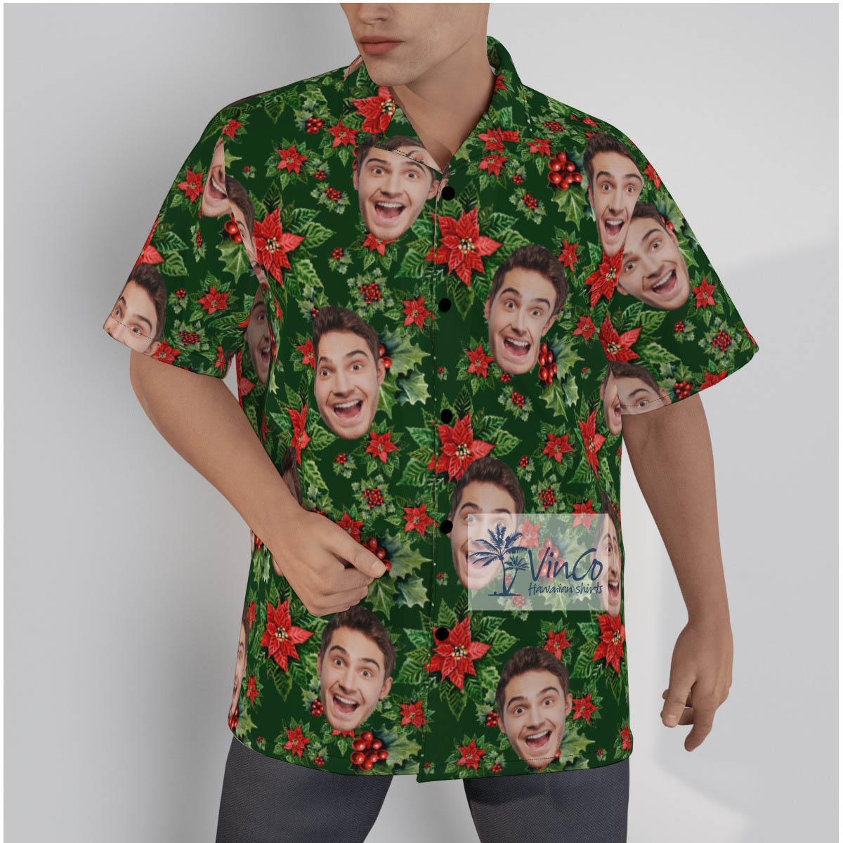 Custom Floral Christmas Hawaiian Shirt With Face - variant image 1