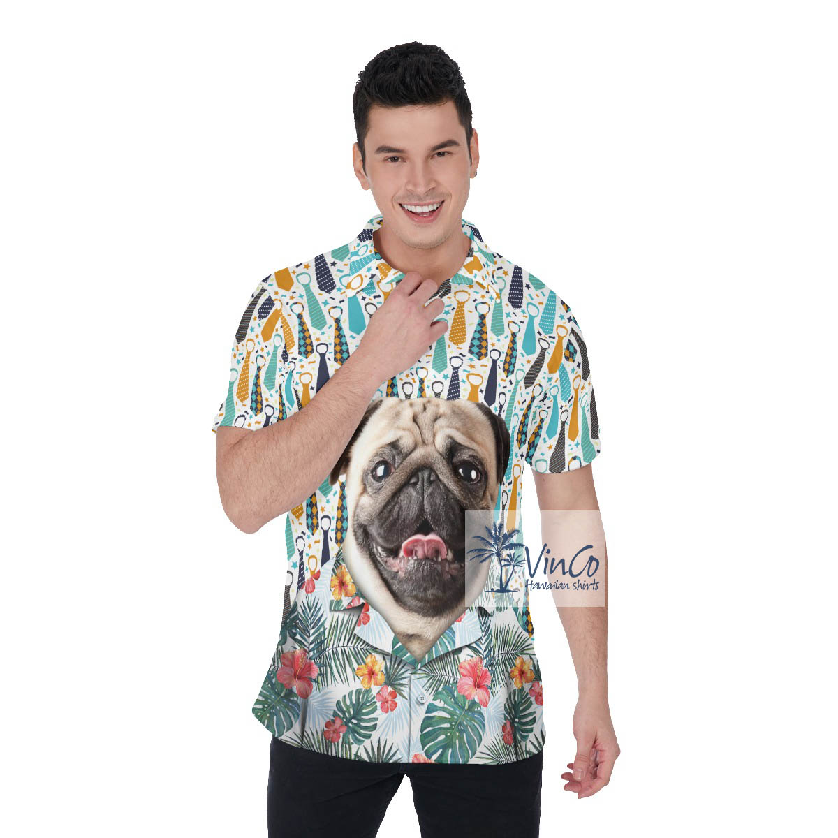 Personalize Pet Face Polo Shirt Aloha Shirt For Men - variant image 1