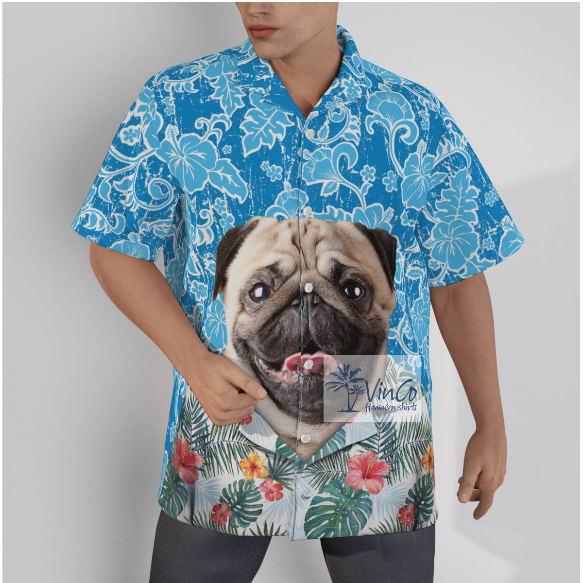 Vintage Blue Custom Dog Summer Beach Shirt For Men - variant image 1