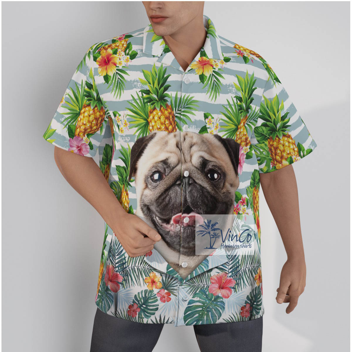 Funny Personalize Dog Photo Hawaiian Button Shirt For Men - variant image 1