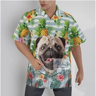 Funny Personalize Dog Photo Hawaiian Button Shirt For Men