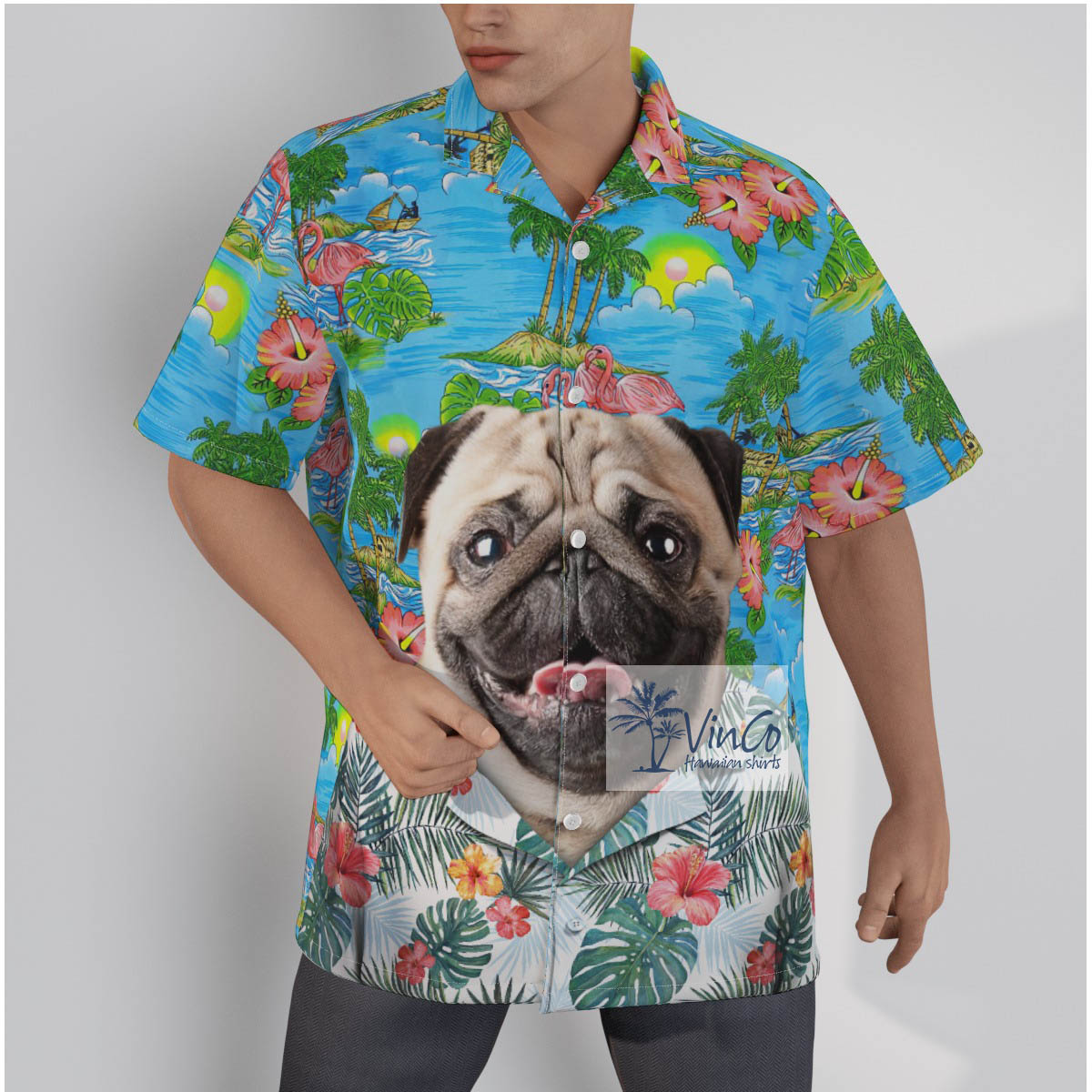 Funny Custom Dog Face Aloha Shirt For Men - variant image 1