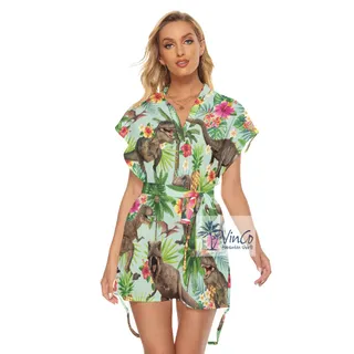 Funny Dinosaur Summer Hawaiian Dress For Women