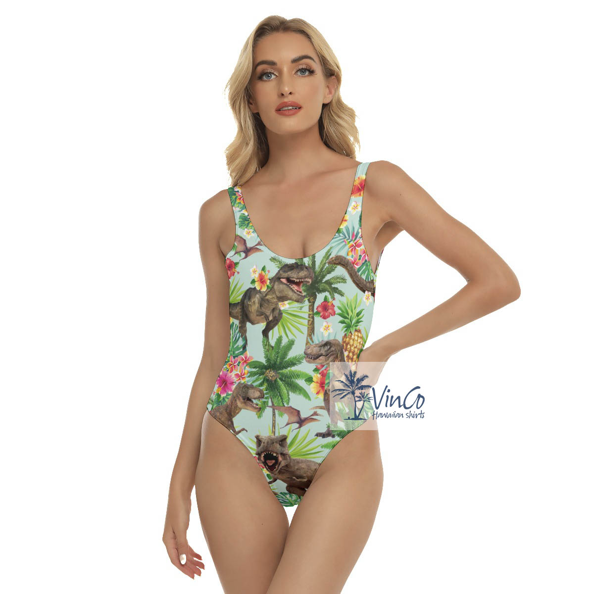 Tropical Dinosaur Hawaiian One Piece Swimsuit For Women - variant image 1