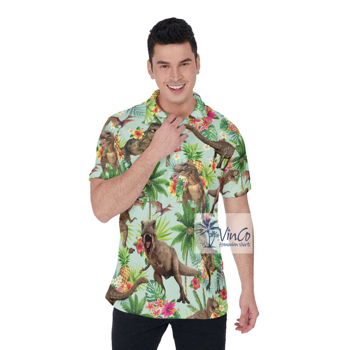 Dinosaur Tropical Aloha Polo Shirt For Men - variant image 1