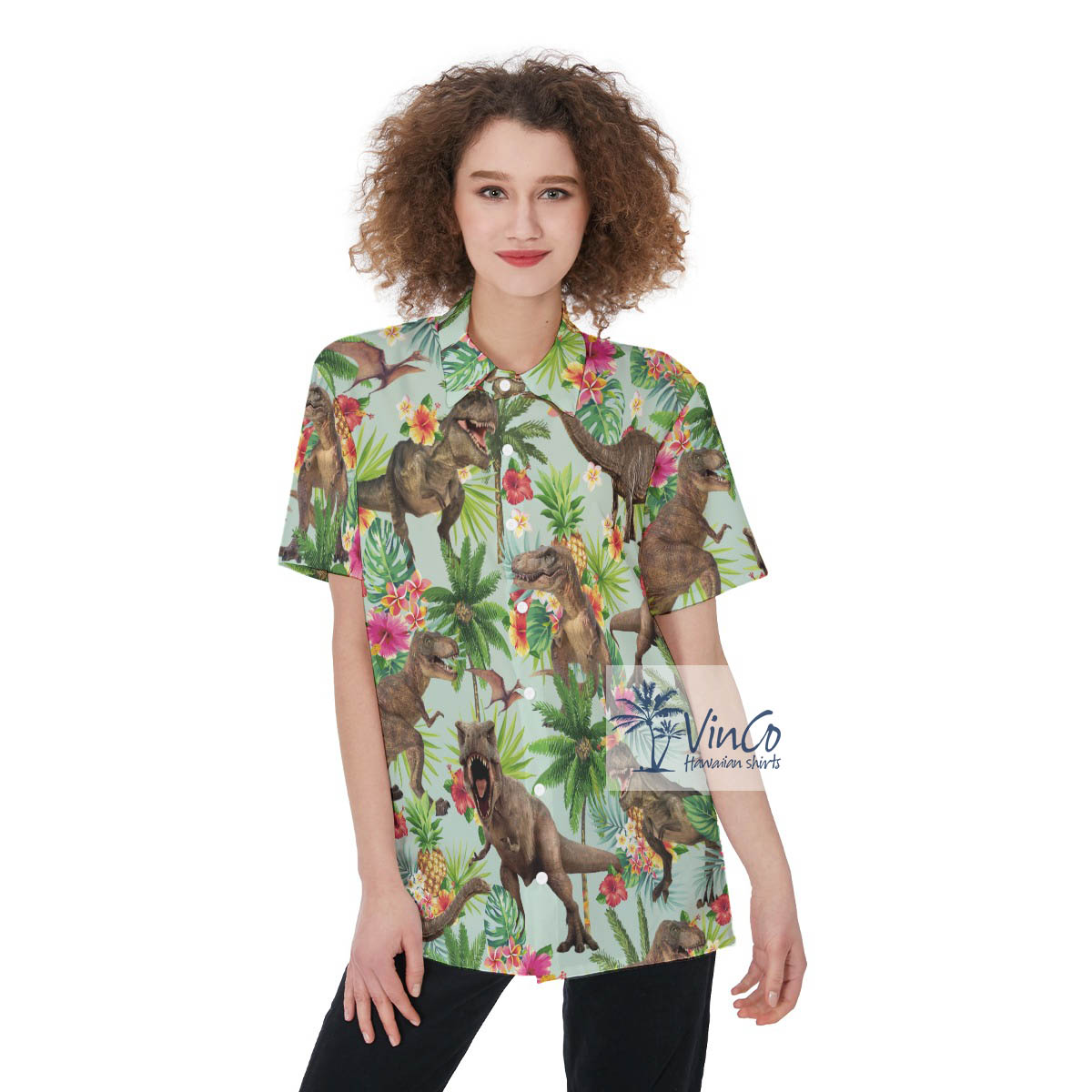Funny Dinosaur Hawaiian Aloha Shirt For Women - variant image 1