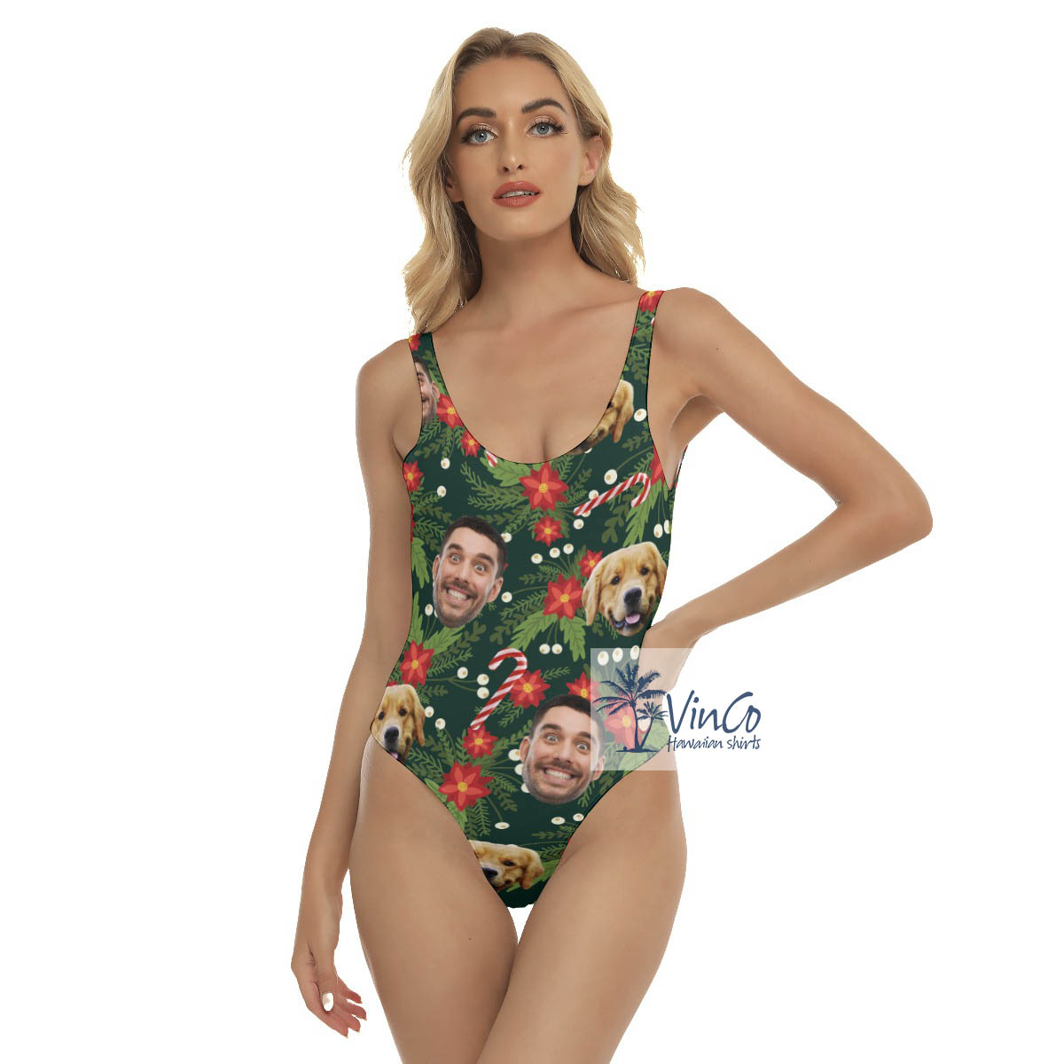 Custom Floral Christmas Hawaiian Swimsuit With Multiple Faces - variant image 1