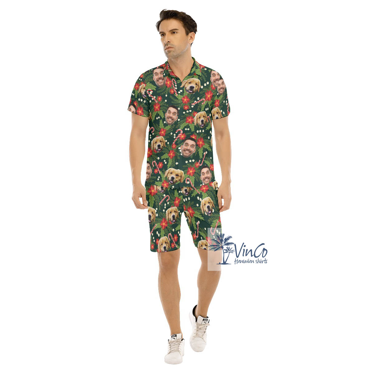 Set Christmas Hawaiian Shirt And Matching Shorts With Custom Multiple Faces - variant image 1