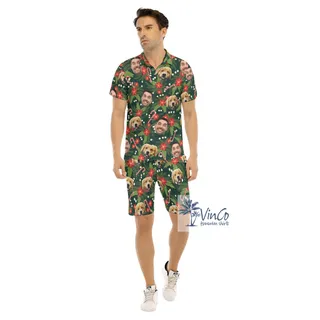Set Christmas Hawaiian Shirt And Matching Shorts With Custom Multiple Faces