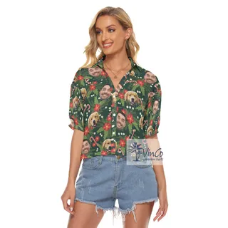 Custom Christmas Hawaiian Crop Top Shirt With Multiple Faces