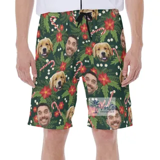 Funny Custom Christmas Hawaiian Swim Trunks With 2 Faces