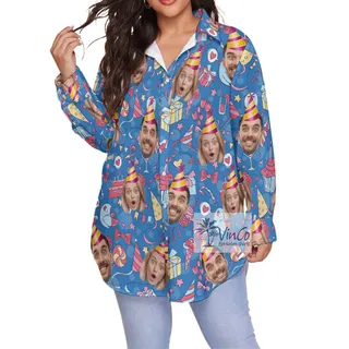 Customize Photo Faces Plus Size Hawaiian Shirt For Women