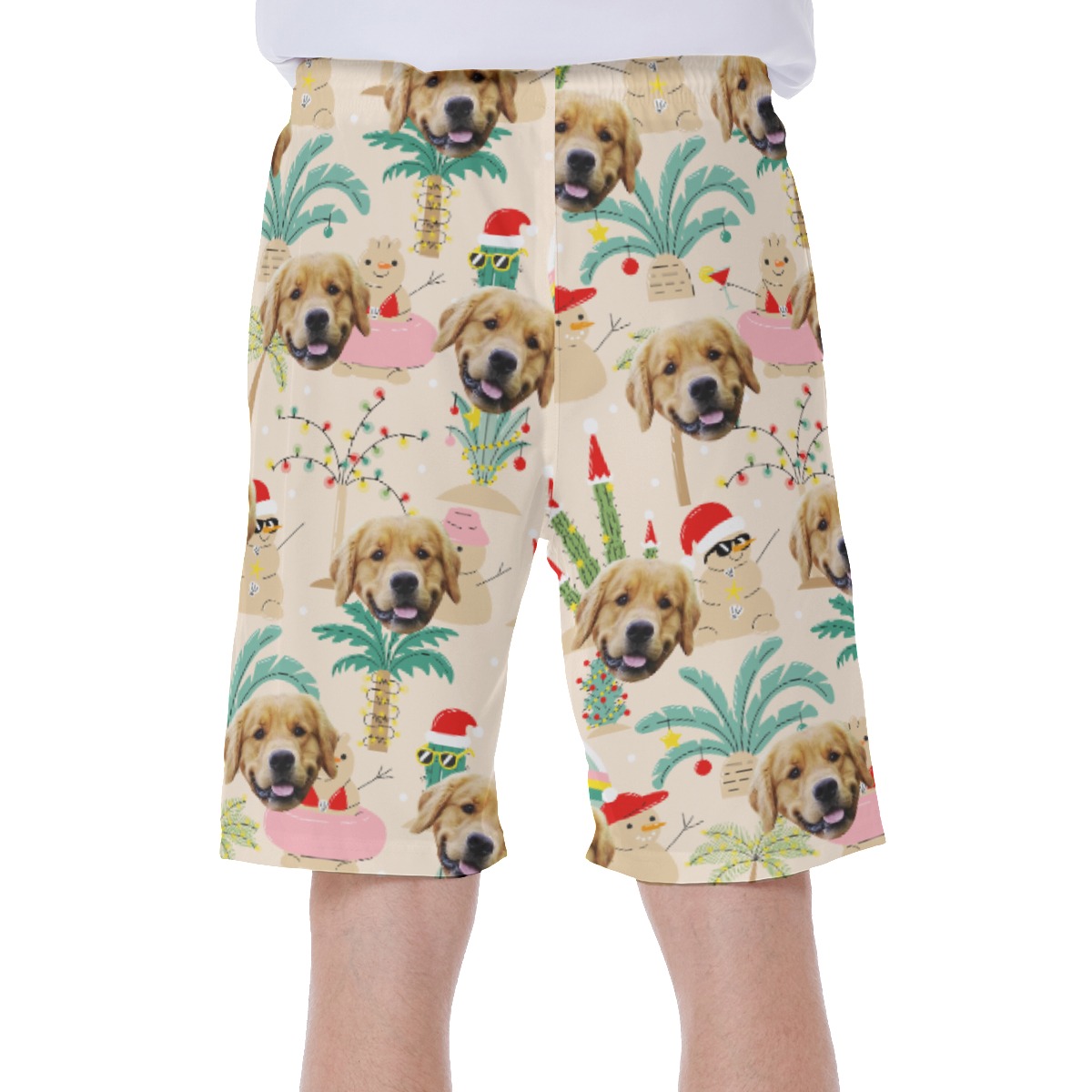 Custom Christmas Snowman Hawaiian Swim Trunks With Dog Face