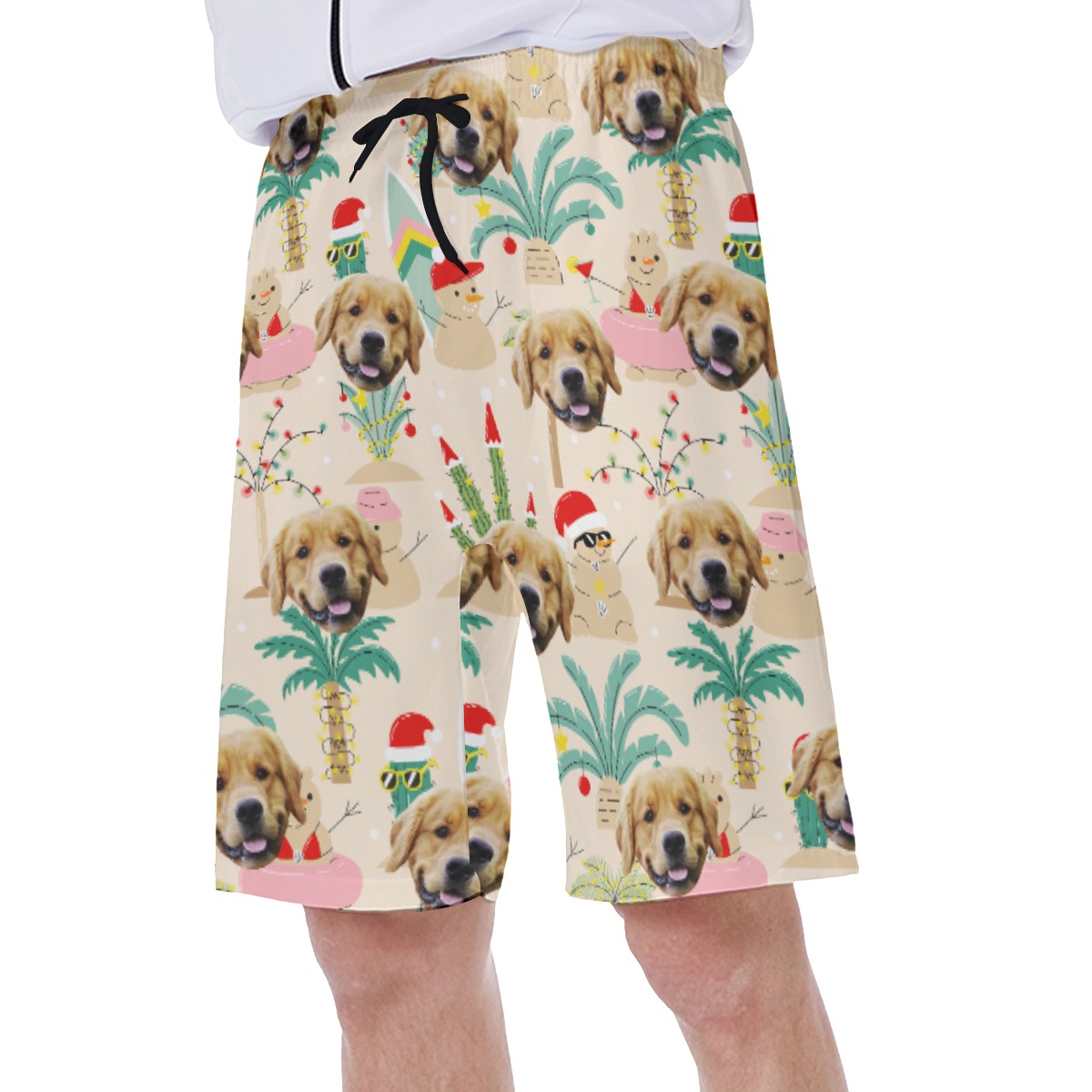 Custom Christmas Snowman Hawaiian Swim Trunks With Dog Face