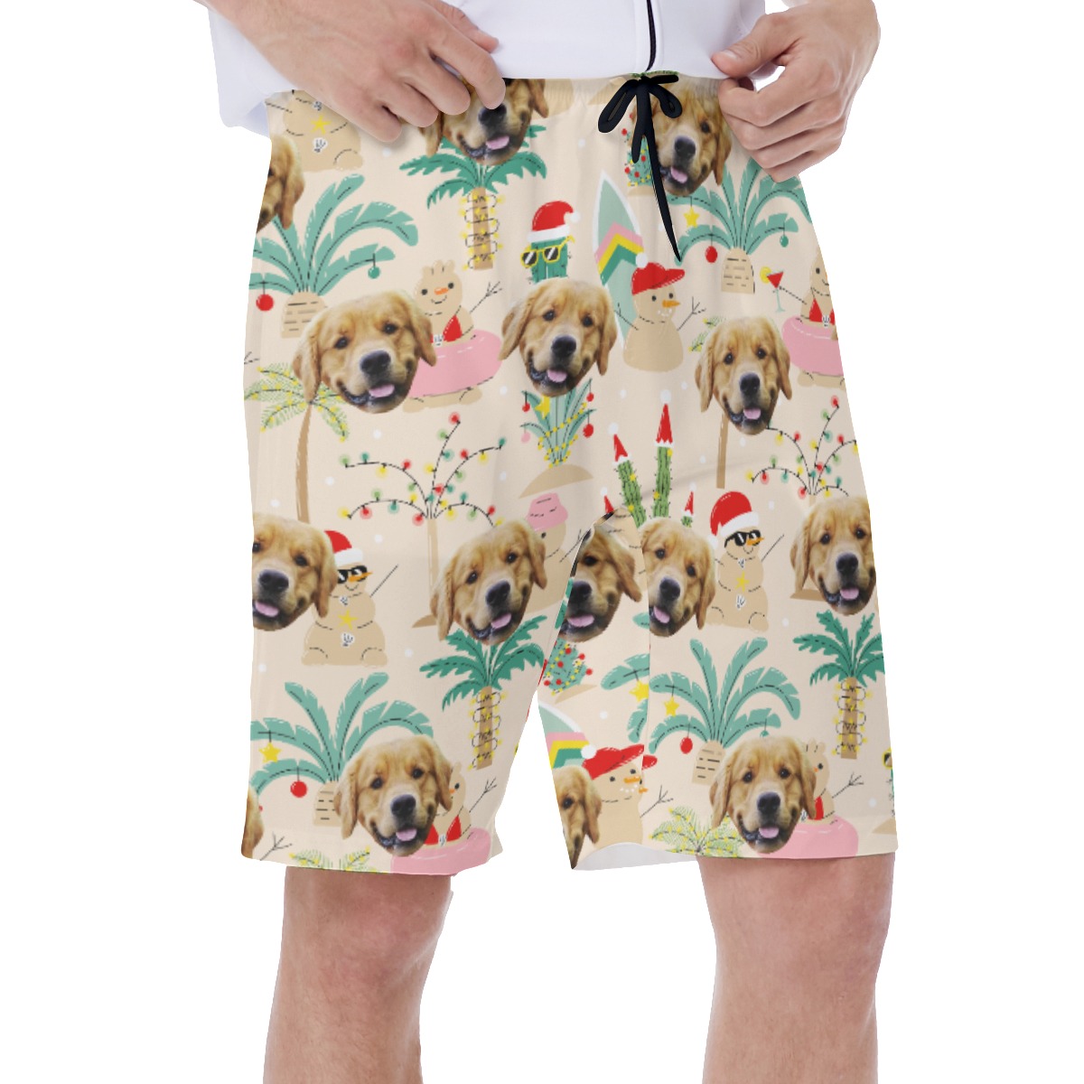 Custom Christmas Snowman Hawaiian Swim Trunks With Dog Face