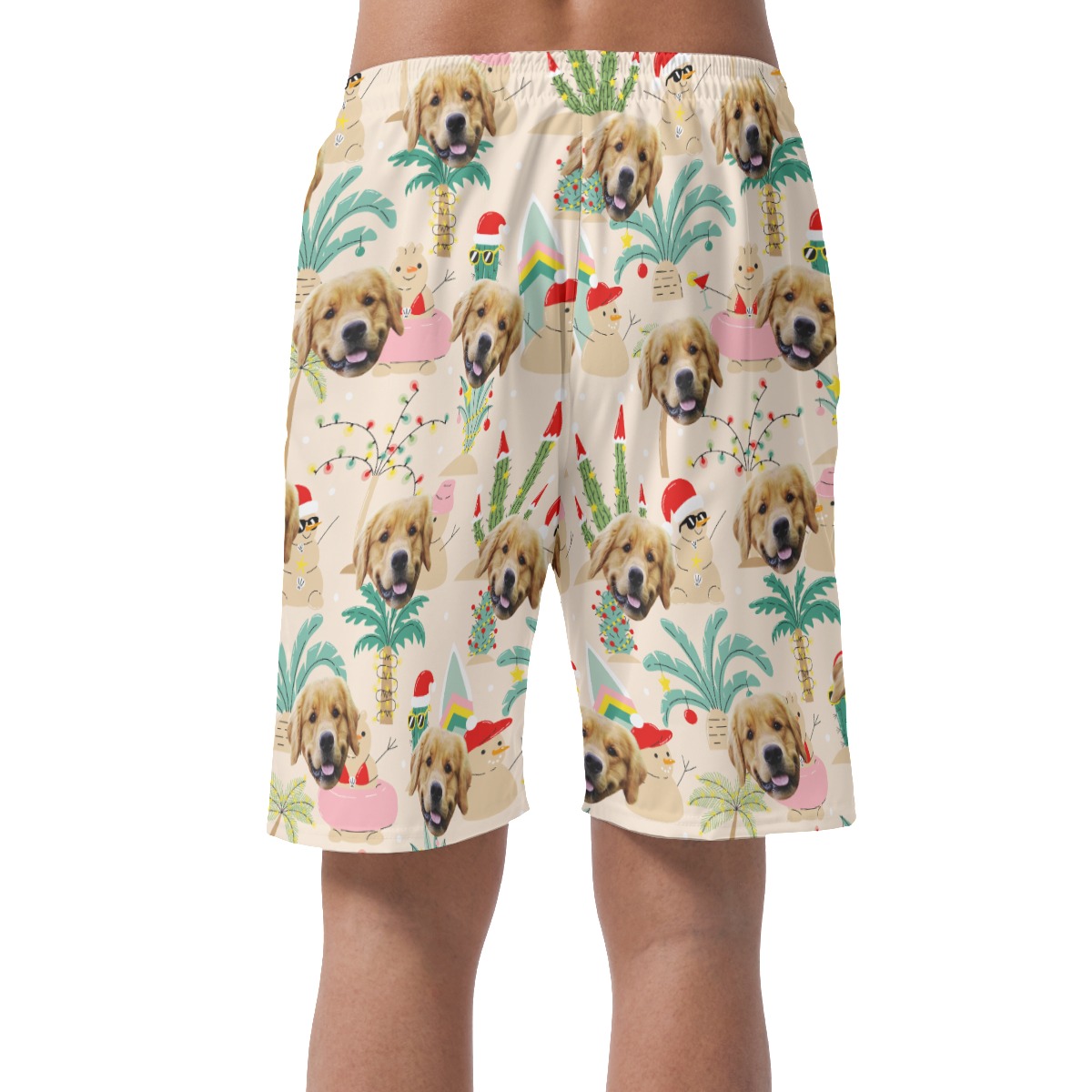 Christmas Snowman Custom Dog Face Hawaiian Beach Shorts For Men