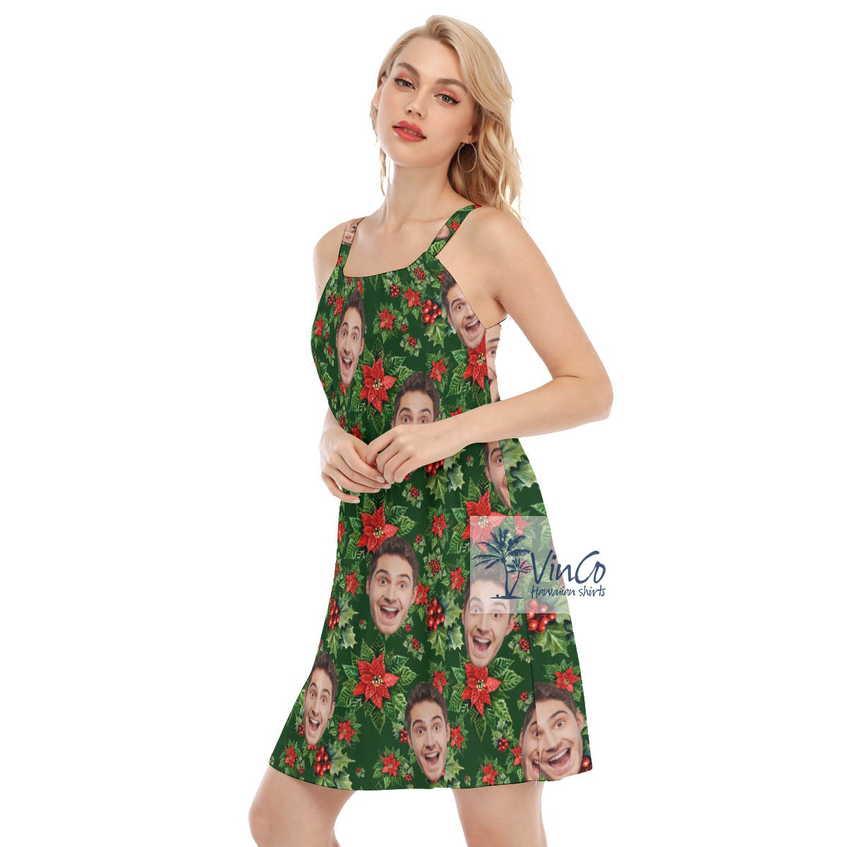 Christmas Floral Hawaiian Dresses For Women With Custom Face