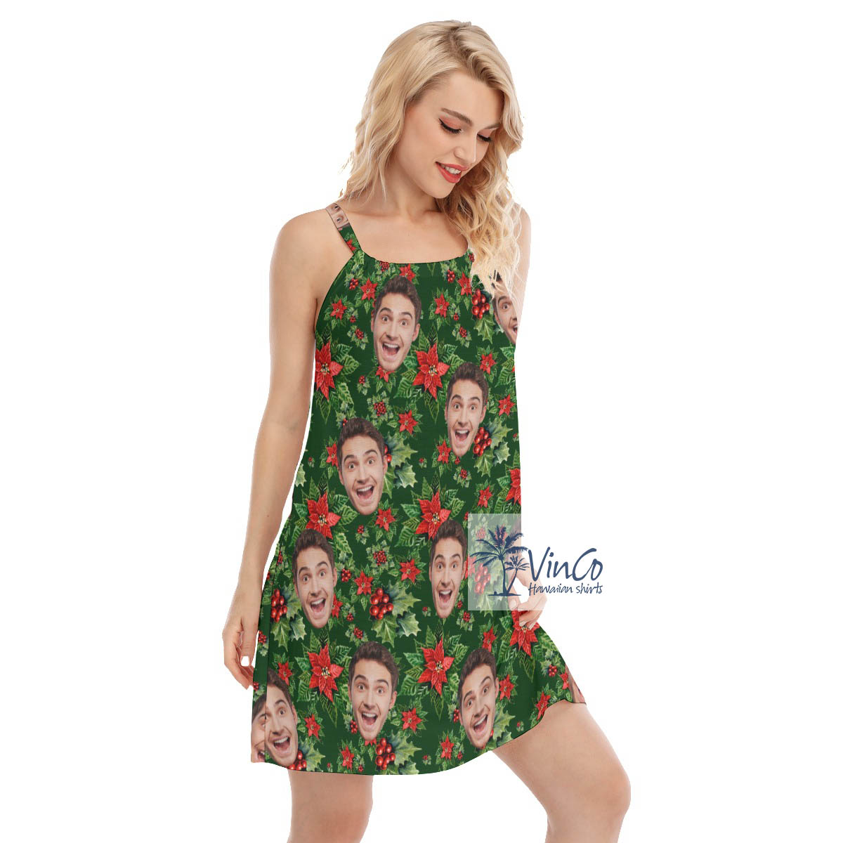 Christmas Floral Hawaiian Dresses For Women With Custom Face
