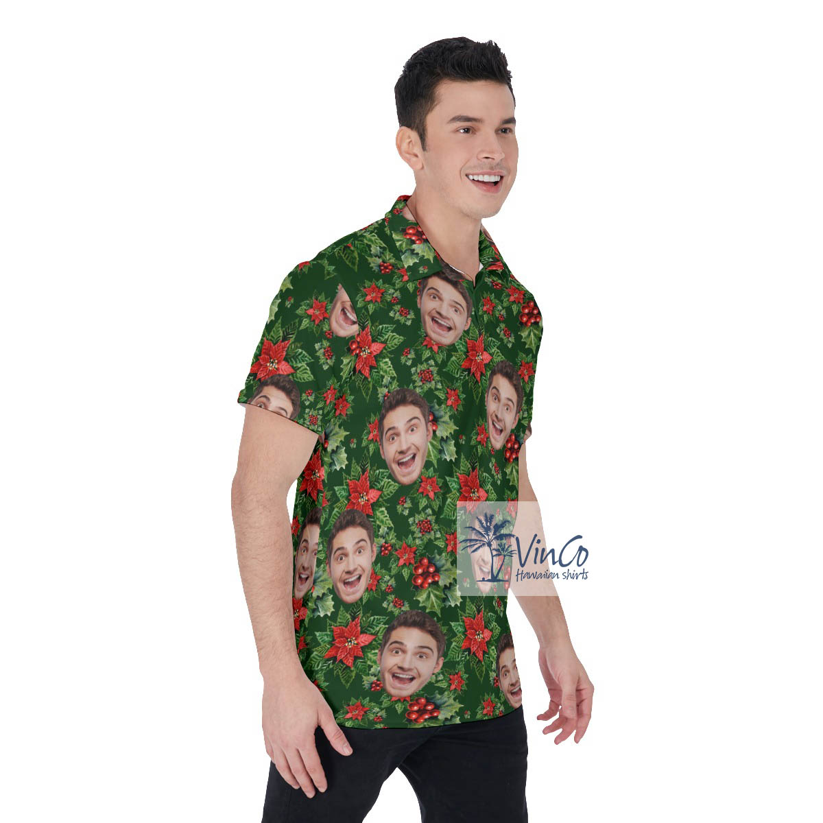 Poinsettia Tropical Hawaiian Polo Shirt With Custom Face
