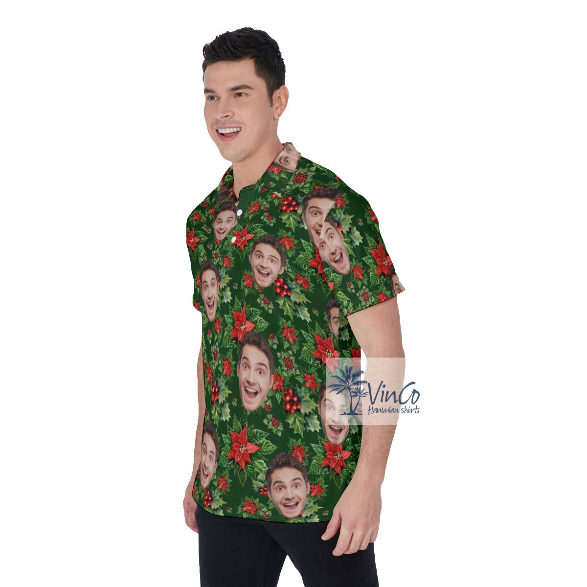 Poinsettia Tropical Hawaiian Polo Shirt With Custom Face