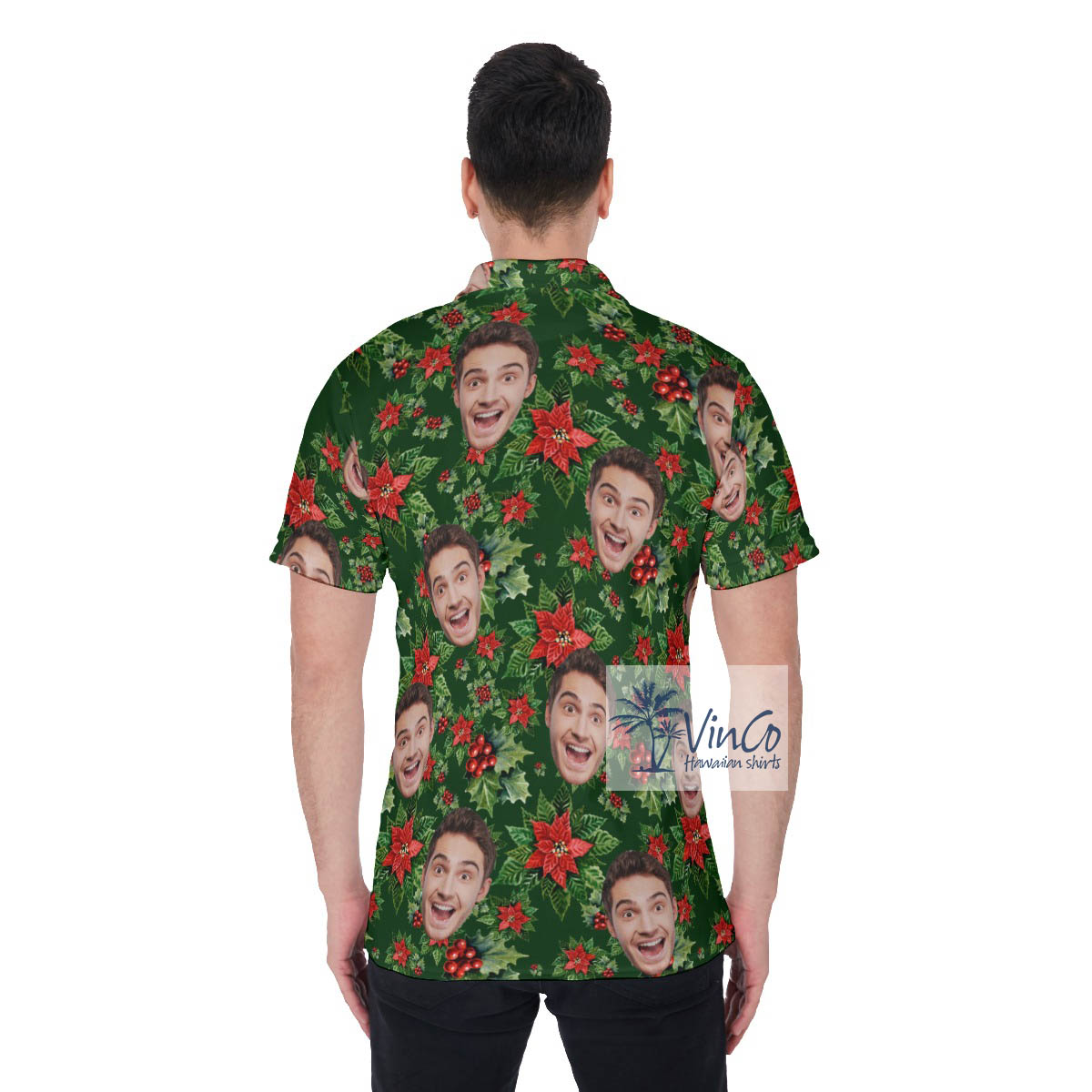Poinsettia Tropical Hawaiian Polo Shirt With Custom Face