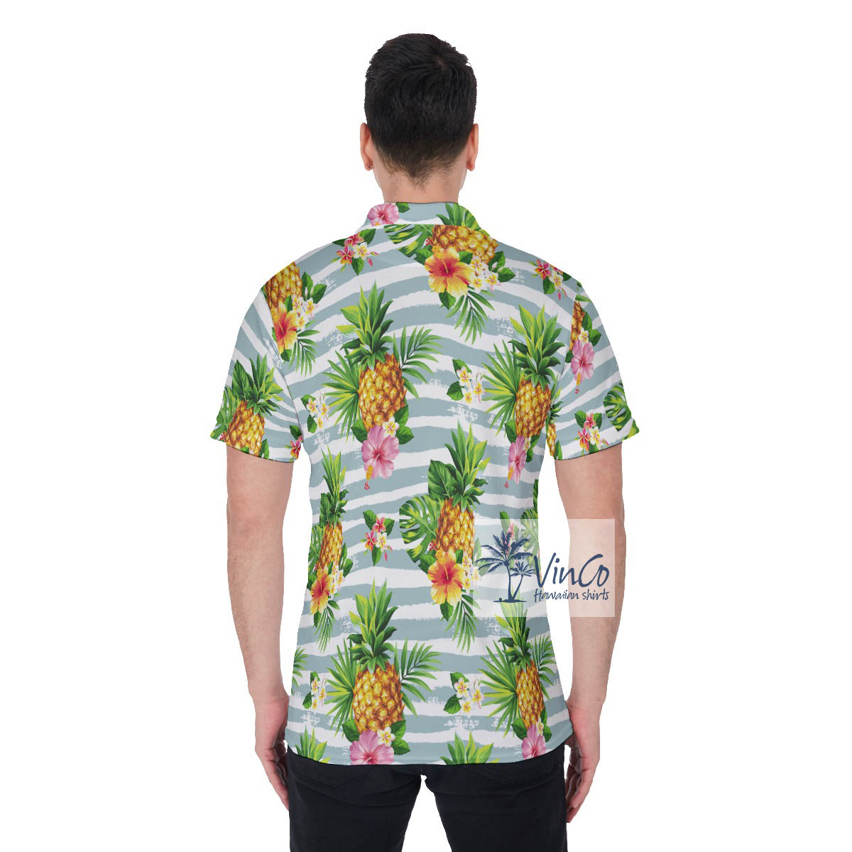 Custom Tropical Pineapple Hawaiian Polo Shirt With Dog Face For Men