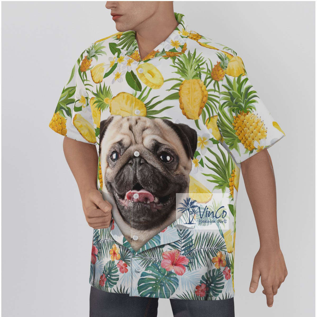 Men's Personalized Pet Face Aloha Beach Shirt