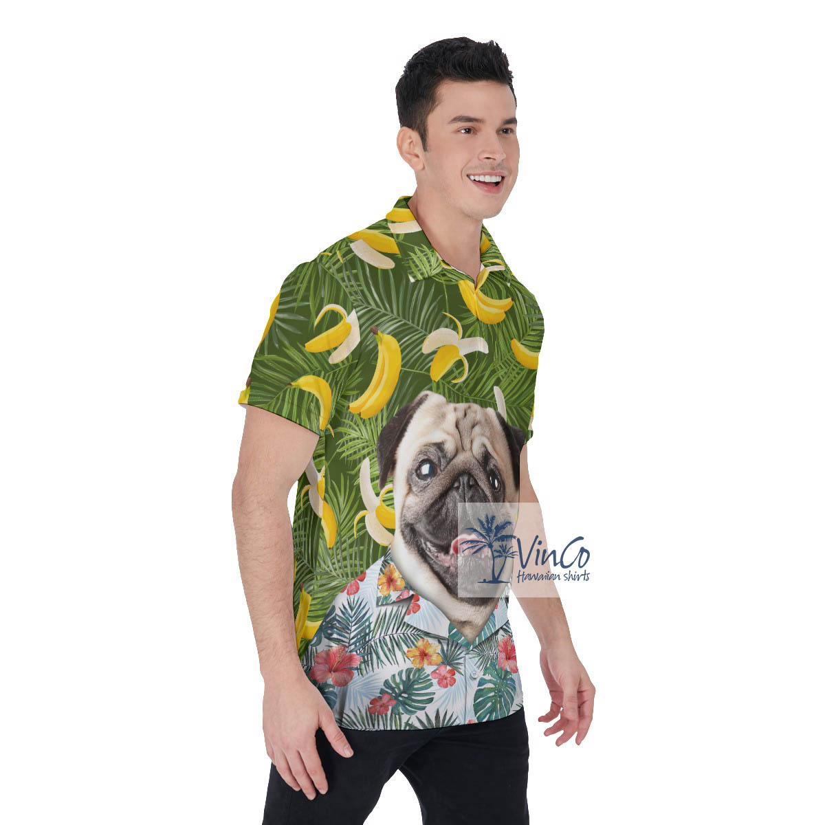 Funny Custom Dog Face Banana Hawaiian Polo For Men